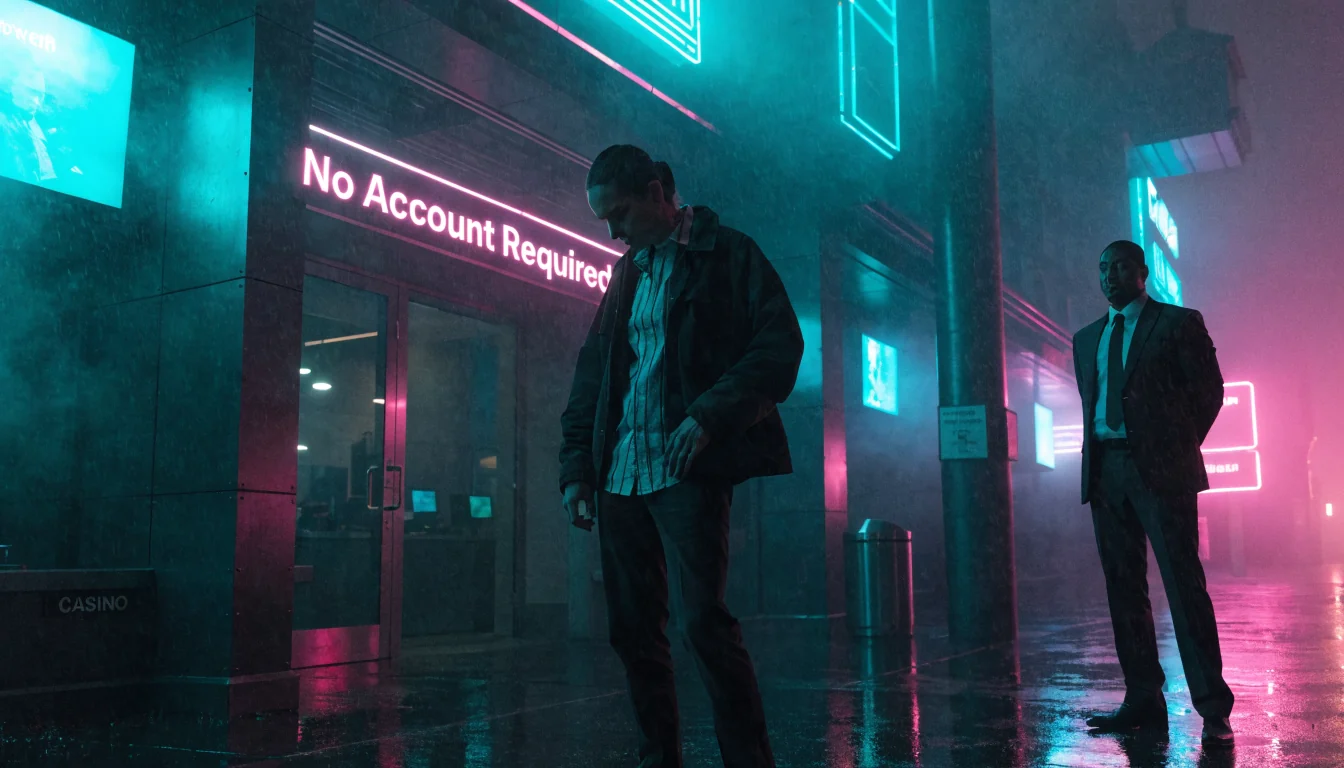 Person vor Casino‑Eingang ohne Konto