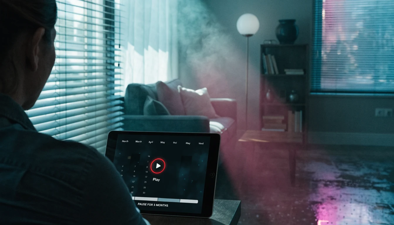 Tablet mit gesperrtem Spiel‑Button und Pause‑Kalender